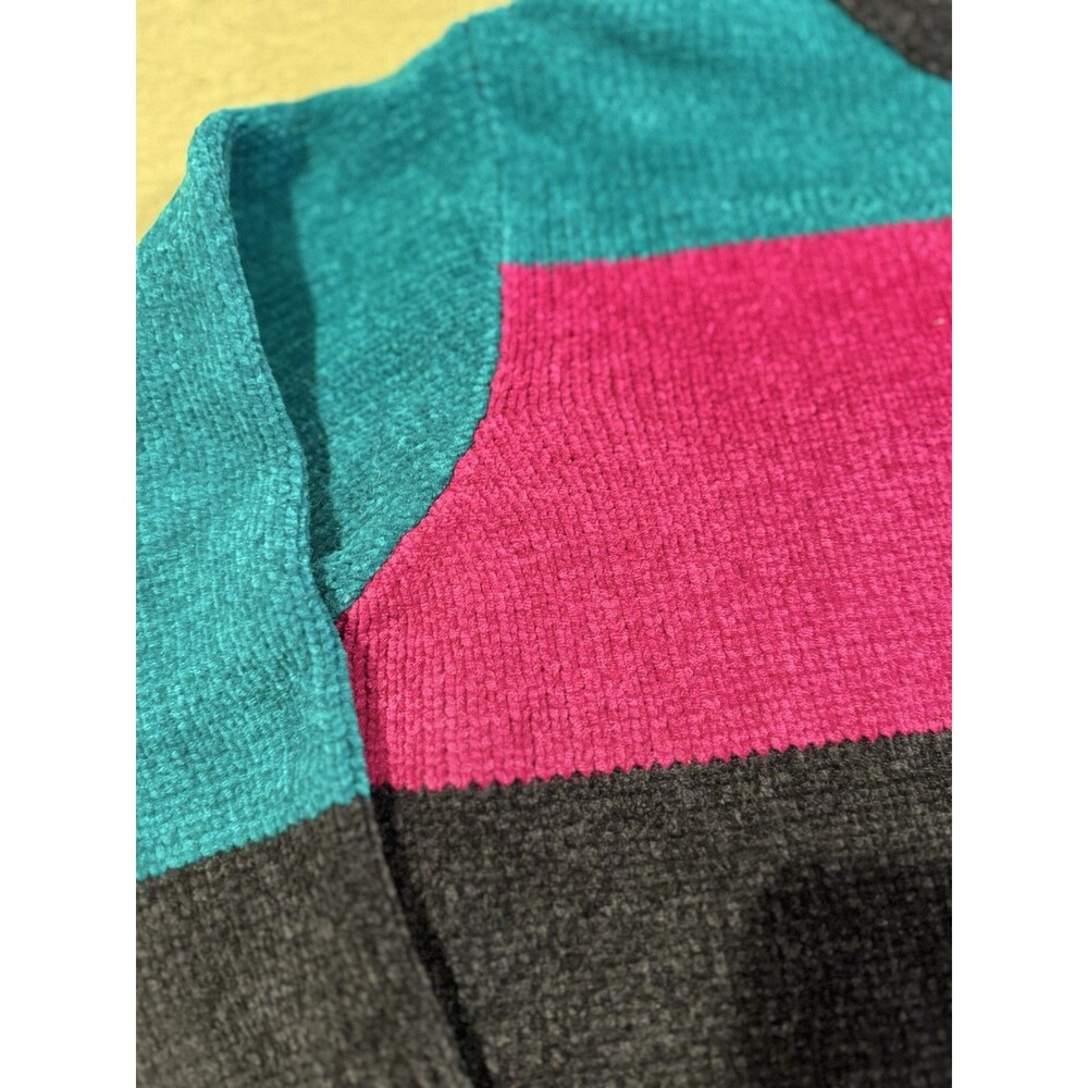 Vintage 90s 80s Alfred Dunner Color Block Chenille Sweater Women's Petite Medium - Picture 6 of 13